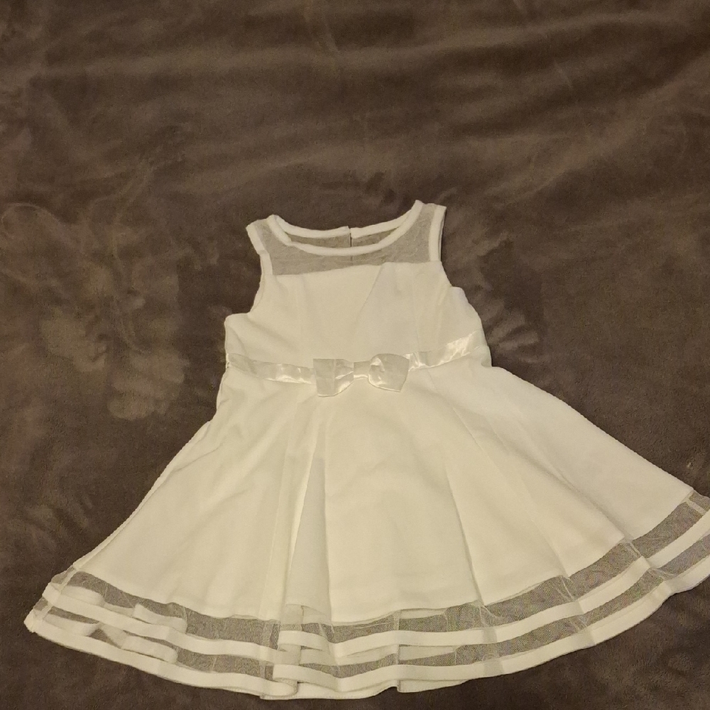 Calvin Klein White Girls' A-Line Dress with Satin Bow